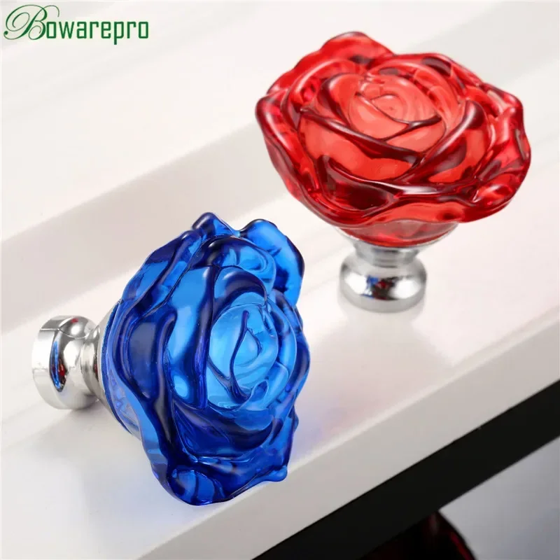 Furniture Hardware Knobs - bowarepro 50MM Crystal Rose Glass Handle